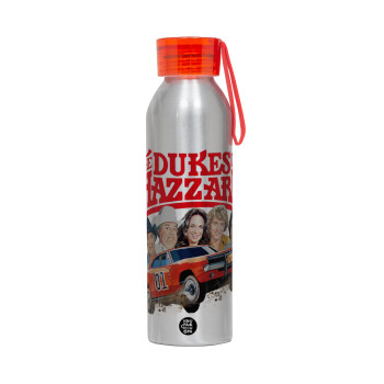 The Dukes of Hazzard, Αλουμινένιο Αθλητικό Μπουκάλι 650ml – Ασημί με Κόκκινο Καπάκι και Λουράκι Σιλικόνης