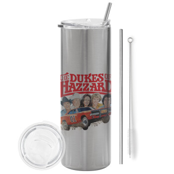 The Dukes of Hazzard, Eco friendly stainless steel Silver tumbler 600ml, with metal straw & cleaning brush