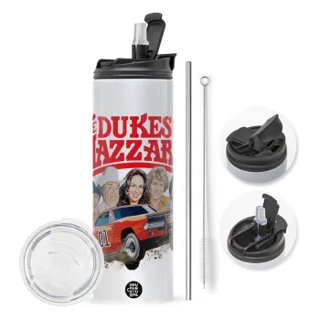 The Dukes of Hazzard, Travel Tumbler θερμό με διπλό καπάκι, μεταλλικό καλαμάκι και βούρτσα καθαρισμού (Ανωξείδωτο 304 Food grade, BPA free, 600ml)
