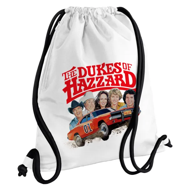 The Dukes of Hazzard — Τσάντα πλάτης πουγκί GYMBAG λευκή, με τσέπη (40x48cm) & χονδρά κορδόνια