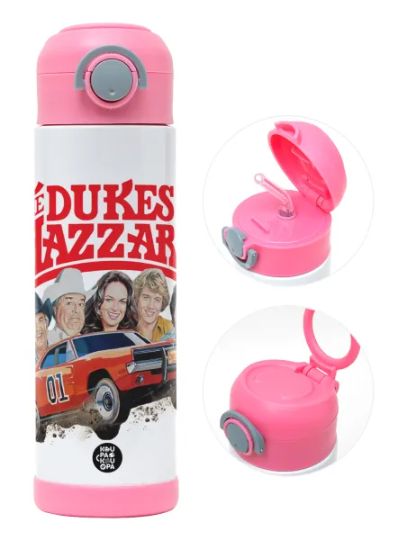 The Dukes of Hazzard — Παιδικό παγούρι θερμό, ανοξείδωτο, με καλαμάκι ασφαλείας, ΡΟΖ (500ml)