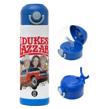 The Dukes of Hazzard, Children's hot water bottle, stainless steel, with safety straw, BLUE (500ml)