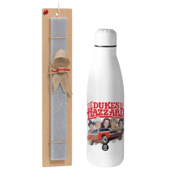 The Dukes of Hazzard, Easter Set, metallic stainless thermos bottle (500ml) & scented flat Easter candle (30cm) (GRAY)