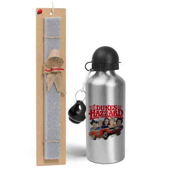 The Dukes of Hazzard, Easter Set, metallic silver aluminum water bottle (500ml) & aromatic flat Easter candle (30cm) (GRAY)