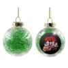 Transparent Christmas tree ball ornament with green filling 8cm