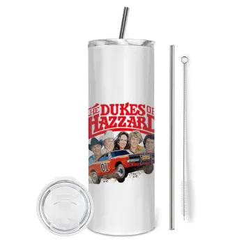 The Dukes of Hazzard, Tumbler ποτήρι θερμό από ανοξείδωτο ατσάλι 600ml, με μεταλλικό καλαμάκι & βούρτσα καθαρισμού