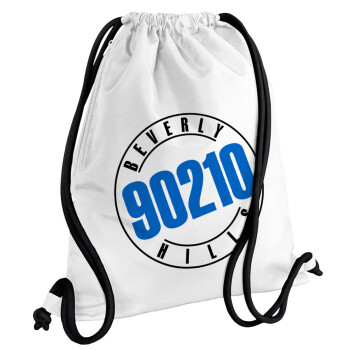 Beverly Hills, 90210, Τσάντα πλάτης πουγκί GYMBAG λευκή, με τσέπη (40x48cm) & χονδρά κορδόνια