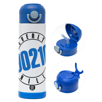 Beverly Hills, 90210, Children's hot water bottle, stainless steel, with safety straw, BLUE (500ml)