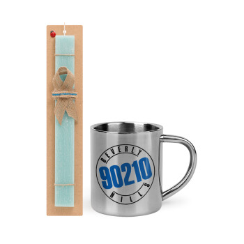 Beverly Hills, 90210, Easter Set, metallic thermal cup (300ml) & aromatic flat Easter candle (30cm) (TURQUOISE)