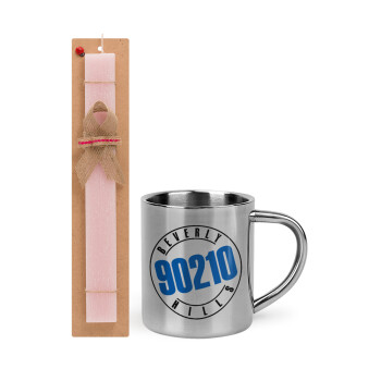 Beverly Hills, 90210, Easter Set, metallic thermal cup (300ml) & aromatic flat Easter candle (30cm) (PINK)