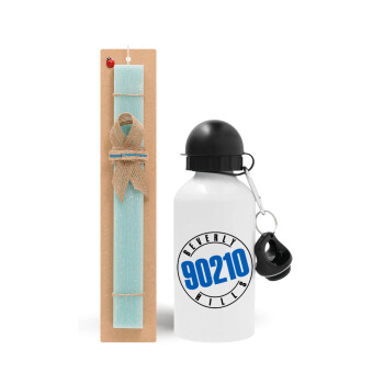 Beverly Hills, 90210, Easter Set, metallic aluminum water bottle (500ml) & scented flat candle (30cm) (TURQUOISE)