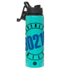 Metallic water bottle with safety lid, 850ml aluminum