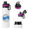 Metallic water bottle with safety lid, 850ml aluminum