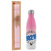 Easter Set, Metallic pink/white (Stainless steel) thermos, double-walled, 500ml & aromatic flat Easter candle (30cm) (PINK)