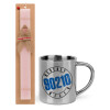 Easter Set, metallic thermal cup (300ml) & aromatic flat Easter candle (30cm) (PINK)