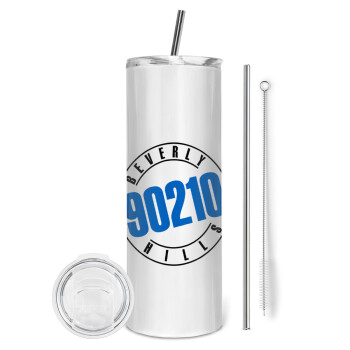 Beverly Hills, 90210, Tumbler ποτήρι θερμό από ανοξείδωτο ατσάλι 600ml, με μεταλλικό καλαμάκι & βούρτσα καθαρισμού