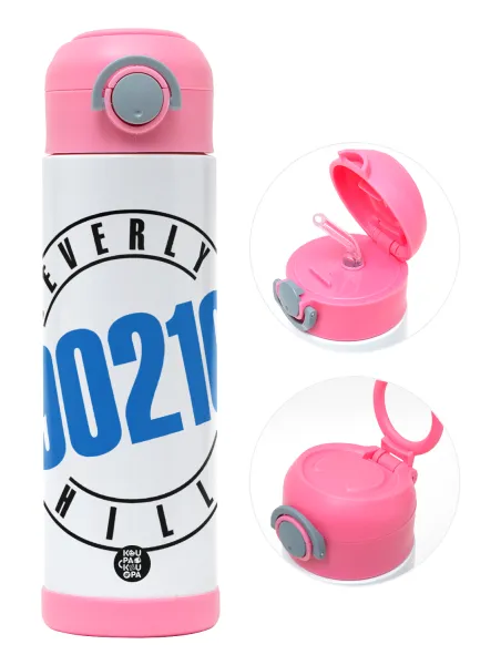 Beverly Hills — Children's hot water bottle, stainless steel, with safety straw, PINK (500ml)