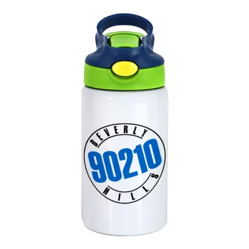 Beverly Hills, 90210, Children's hot water bottle, stainless steel, with safety straw, green, blue (350ml)