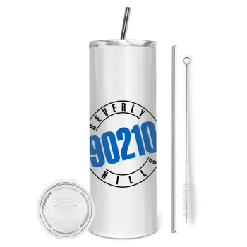 Beverly Hills, 90210, Tumbler ποτήρι θερμό από ανοξείδωτο ατσάλι 600ml, με μεταλλικό καλαμάκι & βούρτσα καθαρισμού