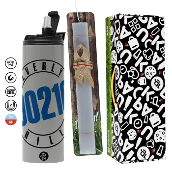 Beverly Hills, 90210, Πασχαλινή Λαμπάδα με Travel Tumbler θερμό (600ml, BPA free) & κερί αρωματικό πλακέ (30cm) (ΓΚΡΙ)