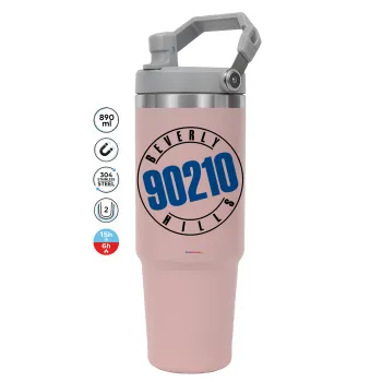 Beverly Hills, 90210, ΡΟΖ χρώματος Θερμός Ανοξείδωτο 890ml (30oz) με χερούλι