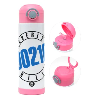 Beverly Hills, 90210, Children's hot water bottle, stainless steel, with safety straw, PINK (500ml)