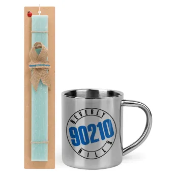 Beverly Hills, 90210, Easter Set, metallic thermal cup (300ml) & aromatic flat Easter candle (30cm) (TURQUOISE)