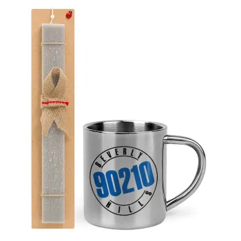 Beverly Hills, 90210, Πασχαλινή Λαμπάδα με μεταλλική κούπα θερμό (300ml) & κερί αρωματικό πλακέ (30cm) (ΓΚΡΙ)