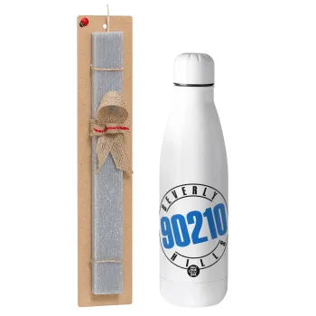 Beverly Hills, 90210, Easter Set, metallic stainless thermos bottle (500ml) & scented flat Easter candle (30cm) (GRAY)