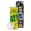 Neon Yellow Travel Tumbler θερμό, μεταλλικό καλαμάκι(Ανωξείδωτο 304 Food grade, BPA free, 600ml)