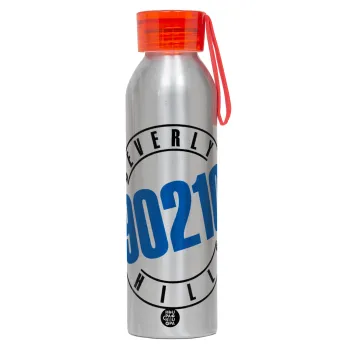 Beverly Hills, 90210, Αλουμινένιο Αθλητικό Μπουκάλι 650ml – Ασημί με Κόκκινο Καπάκι και Λουράκι Σιλικόνης