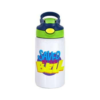 Saved by the Bell, Children's hot water bottle, stainless steel, with safety straw, green, blue (350ml)