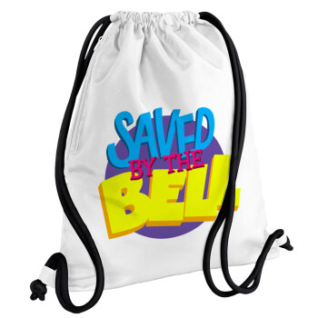 Saved by the Bell, Backpack pouch GYMBAG white, with pocket (40x48cm) & thick cords
