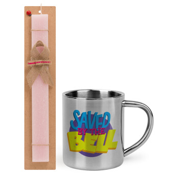 Saved by the Bell, Easter Set, metallic thermal cup (300ml) & aromatic flat Easter candle (30cm) (PINK)