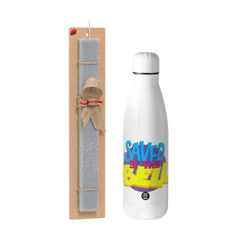 Saved by the Bell, Easter Set, metallic stainless thermos bottle (500ml) & scented flat Easter candle (30cm) (GRAY)
