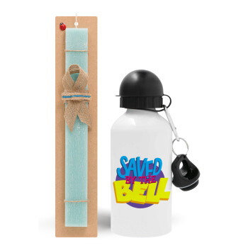 Saved by the Bell, Easter Set, metallic aluminum water bottle (500ml) & scented flat candle (30cm) (TURQUOISE)