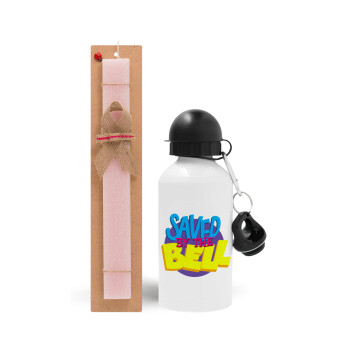 Saved by the Bell, Easter Set, metallic aluminum bottle (500ml) & aromatic flat Easter candle (30cm) (PINK)