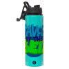 Metallic water bottle with safety lid, 850ml aluminum