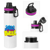 Metallic water bottle with safety lid, 850ml aluminum
