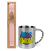 Easter Set, metallic thermal cup (300ml) & aromatic flat Easter candle (30cm) (PINK)