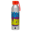 Aluminum Sports Bottle 650ml – Silver with Red Cap and Silicone Strap