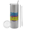 Tumbler stainless steel Silver 600ml, with metal straw & cleaning brush