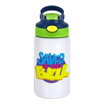 Saved by the Bell, Children's hot water bottle, stainless steel, with safety straw, green, blue (350ml)