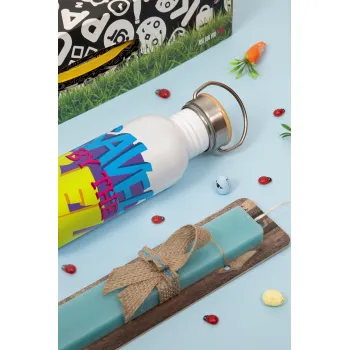 Saved by the Bell, Πασχαλινή Λαμπάδα με παγούρι μεταλλικό (620ml, stainless steel) & κερί αρωματικό πλακέ (30cm) (ΤΙΡΚΟΥΑΖ)