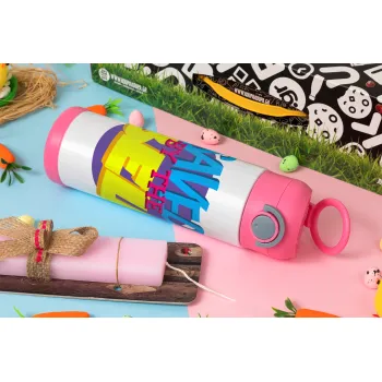 Saved by the Bell, Easter candle, Childrens hot water bottle, stainless steel, with safety straw, PINK (500ml)
