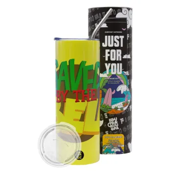 Saved by the Bell, Neon Yellow Travel Tumbler θερμό, μεταλλικό καλαμάκι(Ανωξείδωτο 304 Food grade, BPA free, 600ml)