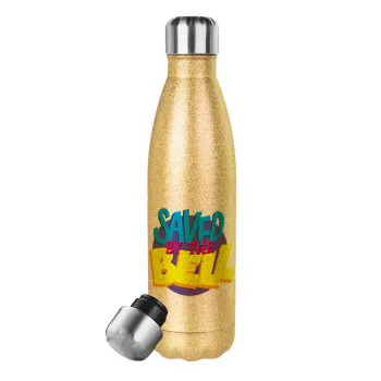 Saved by the Bell, Glitter gold stainless steel thermos bottle, double-walled, 500ml