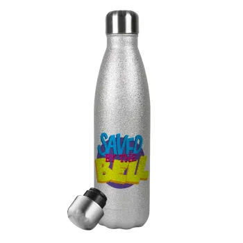 Saved by the Bell, Metallic Glitter Silver Thermos Flask (Stainless steel), double-walled, 500ml