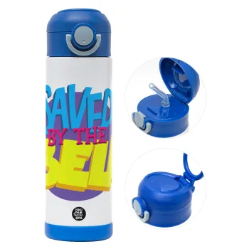 Saved by the Bell, Children's hot water bottle, stainless steel, with safety straw, BLUE (500ml)