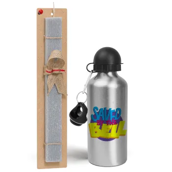 Saved by the Bell, Easter Set, metallic silver aluminum water bottle (500ml) & aromatic flat Easter candle (30cm) (GRAY)